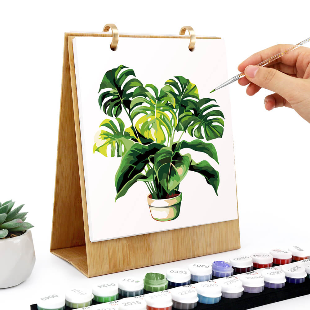 Calendario de Escritorio 2026 Pintar por Números | Plantas Verdes en Macetas