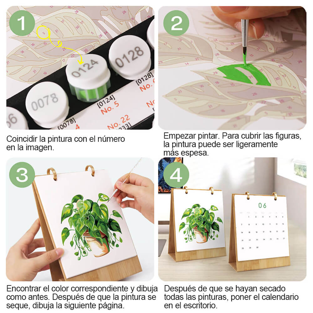 Calendario de Escritorio 2026 Pintar por Números | Plantas Verdes en Macetas