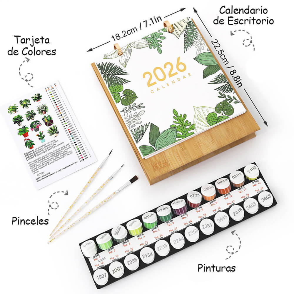 Calendario de Escritorio 2026 Pintar por Números | Plantas Verdes en Macetas
