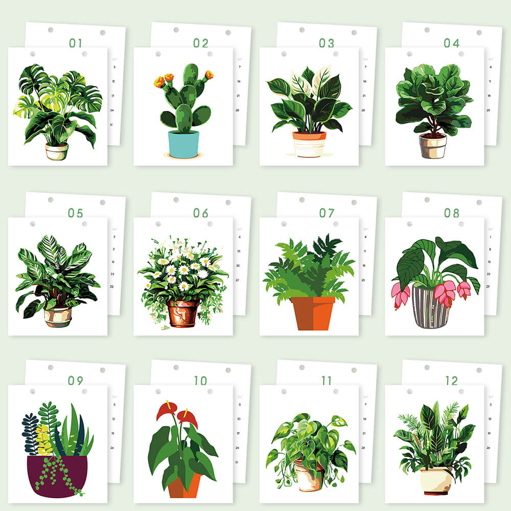 Calendario de Escritorio 2026 Pintar por Números | Plantas Verdes en Macetas