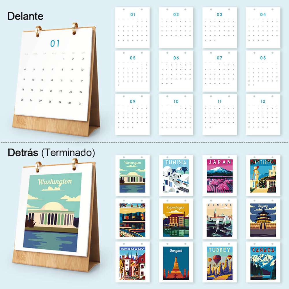 Calendario de Escritorio 2026 Pintar por Números | Viaje por el Mundo