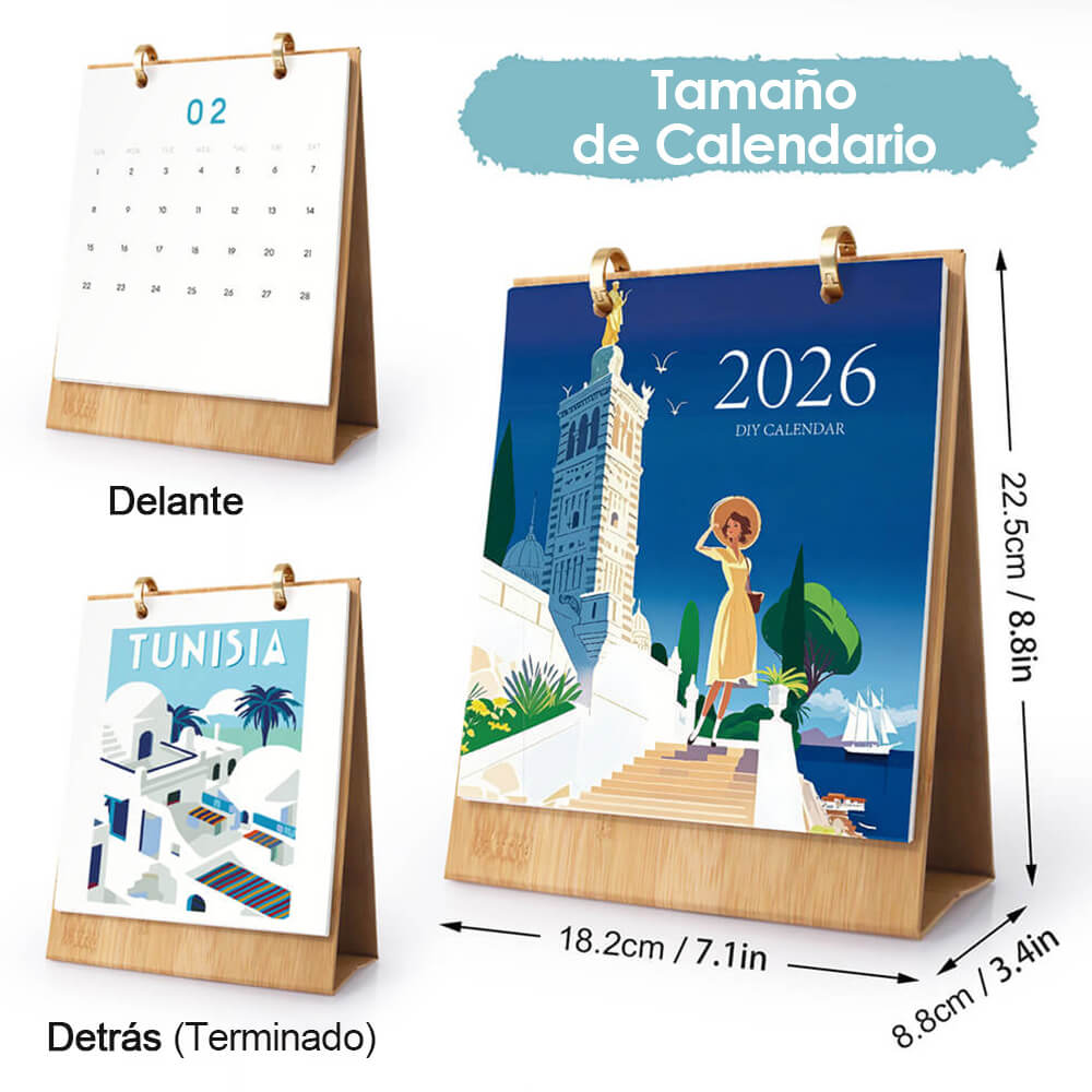 Calendario de Escritorio 2026 Pintar por Números | Viaje por el Mundo