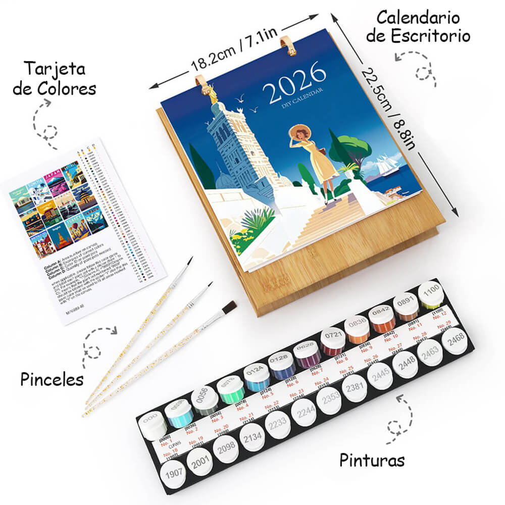 Calendario de Escritorio 2026 Pintar por Números | Viaje por el Mundo