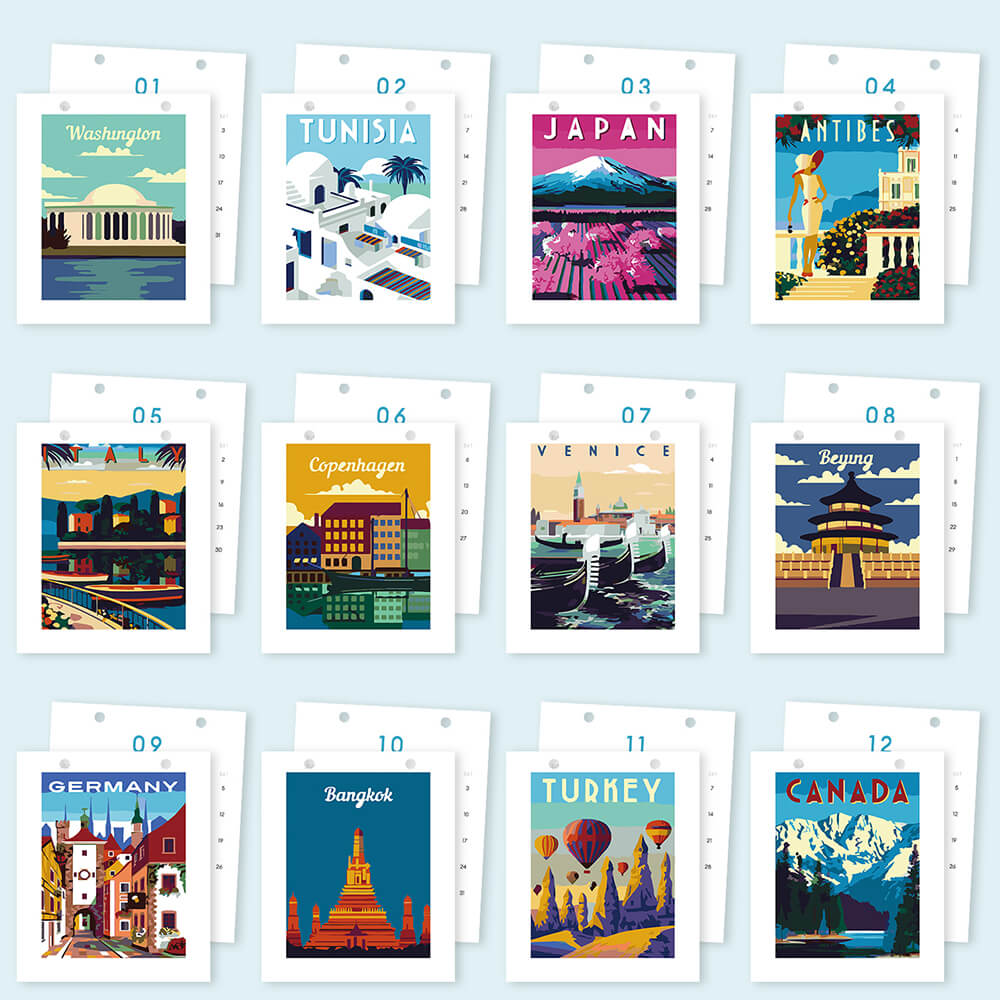 Calendario de Escritorio 2026 Pintar por Números | Viaje por el Mundo