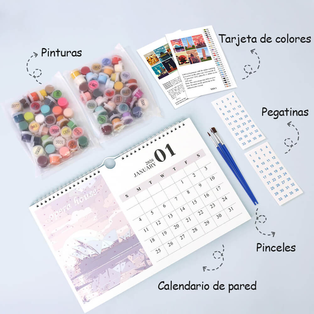 Calendario de Pared 2026 Pintar por Números | Símbolos Famosos de la Ciudad