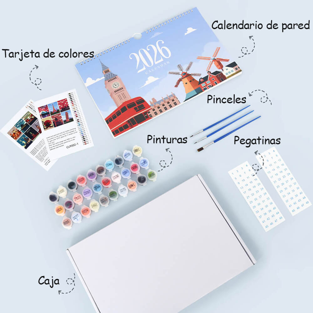 Calendario de Pared 2026 Pintar por Números | Símbolos Famosos de la Ciudad