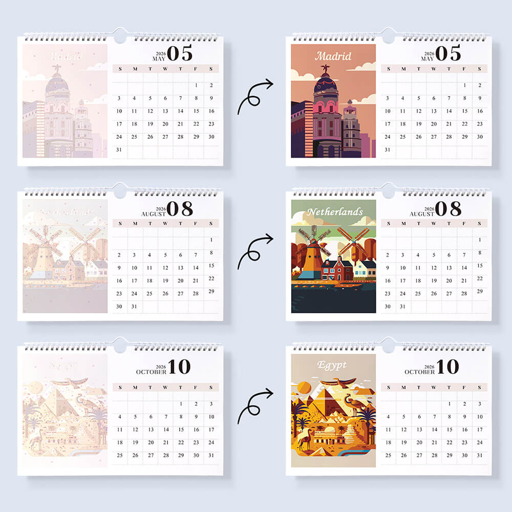 Calendario de Pared 2026 Pintar por Números | Símbolos Famosos de la Ciudad