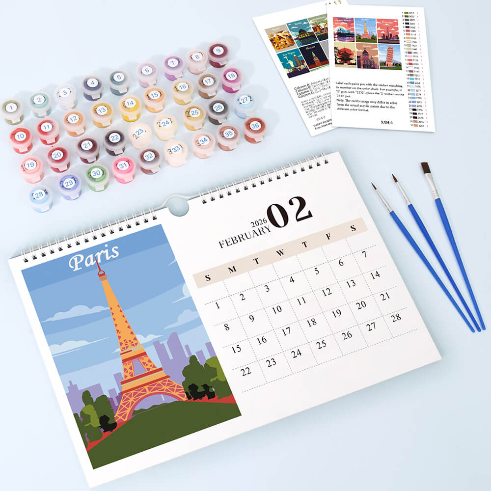 Calendario de Pared 2026 Pintar por Números | Símbolos Famosos de la Ciudad