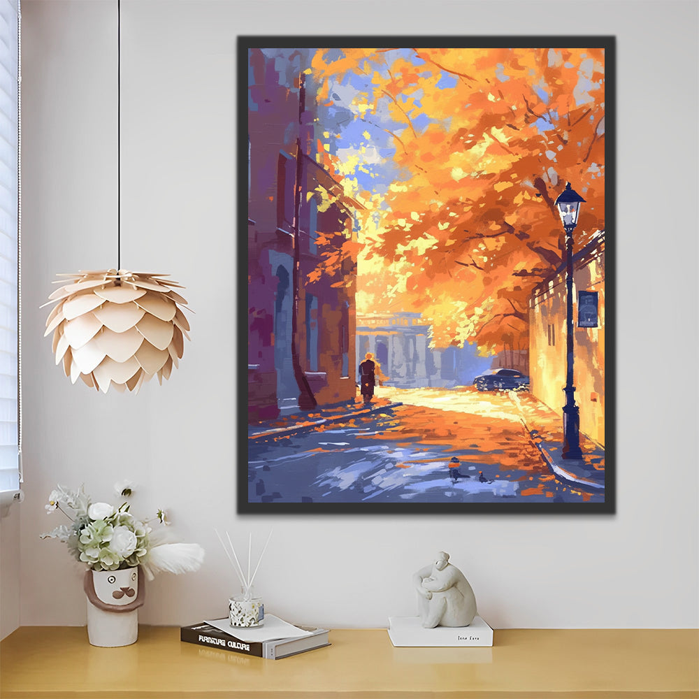 Calle con Árbol Otoñal al Sol Pintar por Números