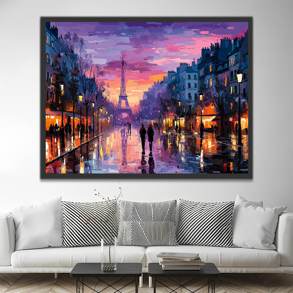 Calle de París en la Lluvia por la Noche Pintar por Números
