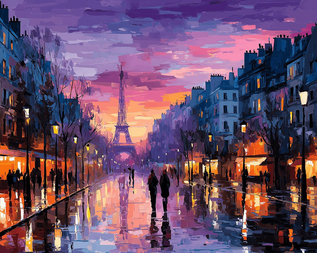 Calle de París en la Lluvia por la Noche Pintar por Números