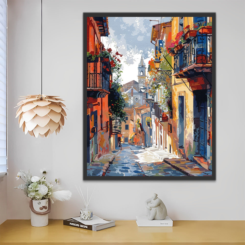 Calle entre Casas en el Día Soleado Pintar por Números