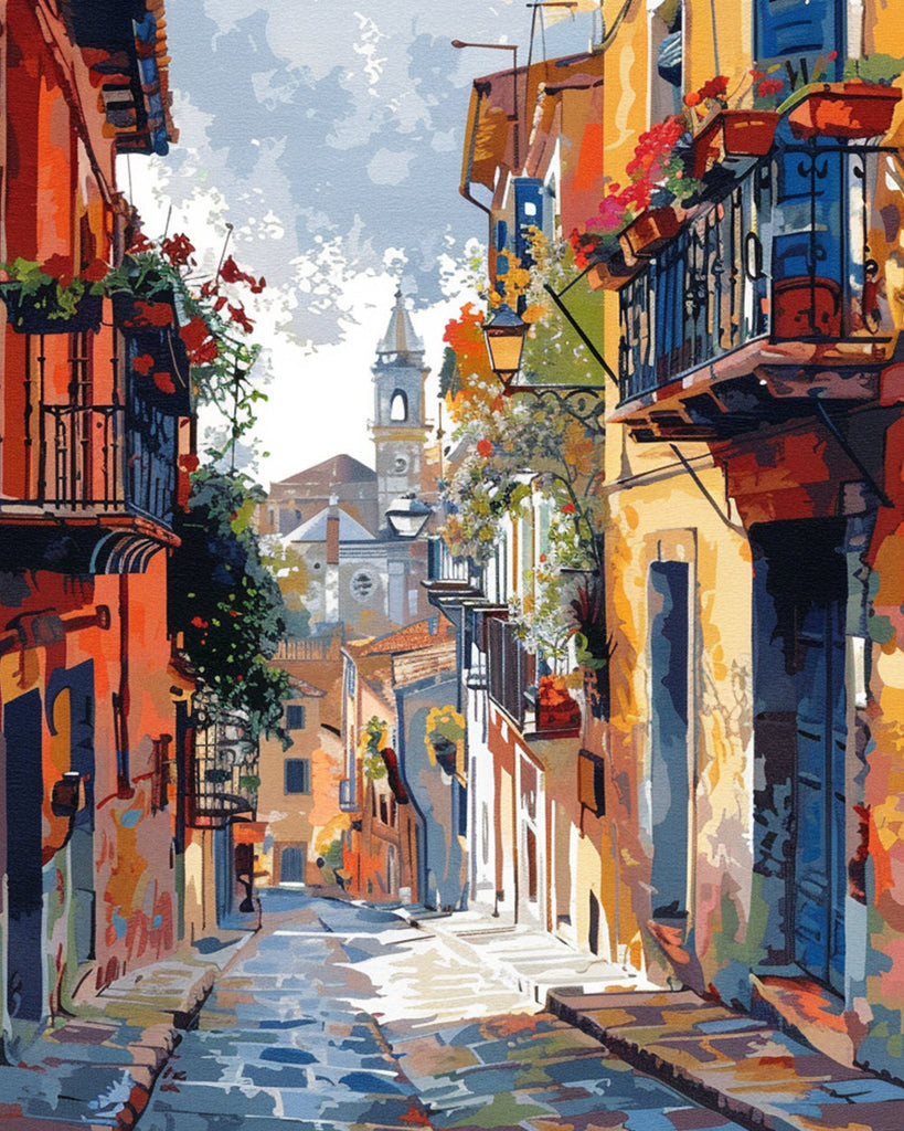 Calle entre Casas en el Día Soleado Pintar por Números