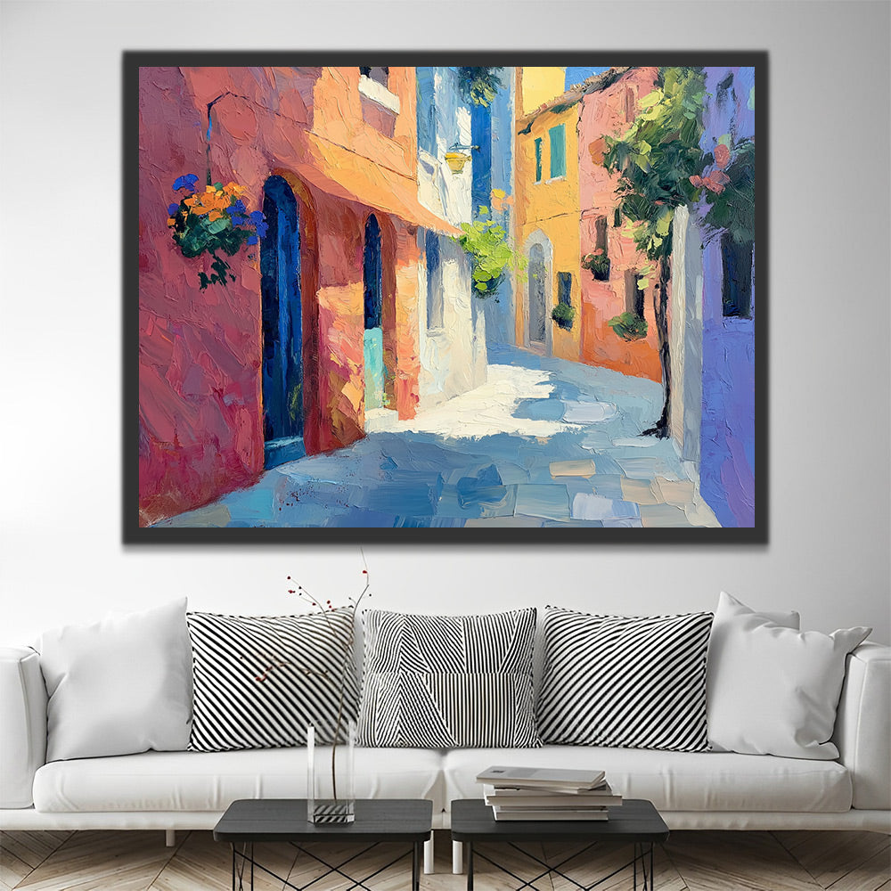 Callejón con Casas Coloridas Pintar por Números