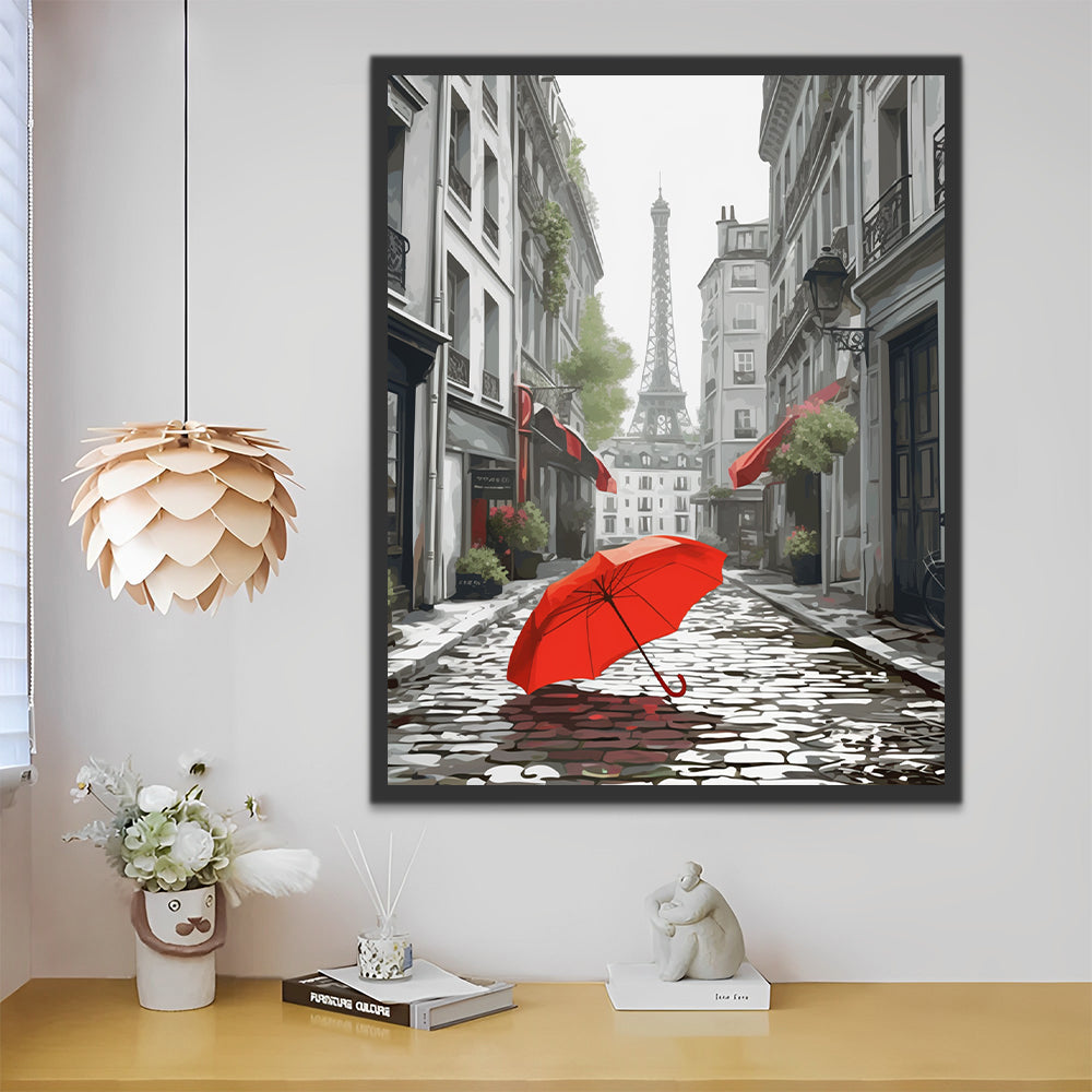 Callejón con Paraguas y Torre Eiffel Pintar por Números