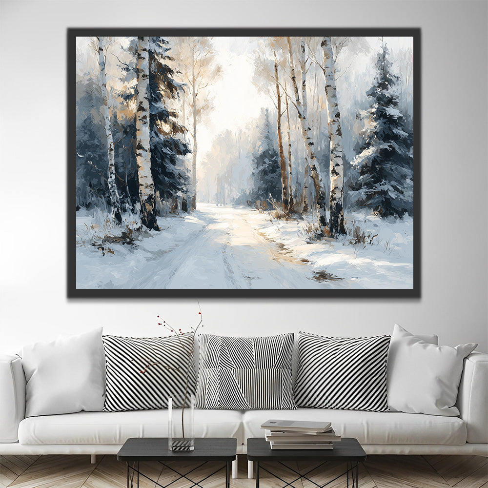 Camino en el Bosque Nevado Pintar por Números