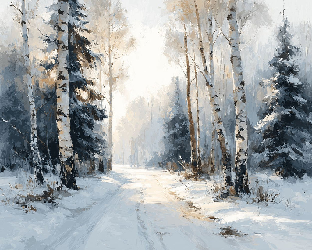 Camino en el Bosque Nevado Pintar por Números