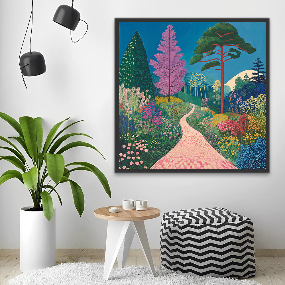 Camino Rosado entre Flores y Árboles Pintar por Números