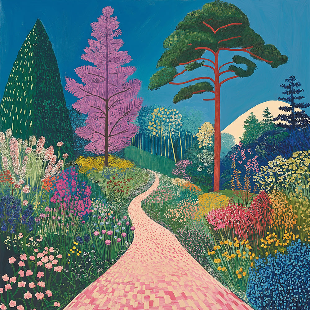 Camino Rosado entre Flores y Árboles Pintar por Números
