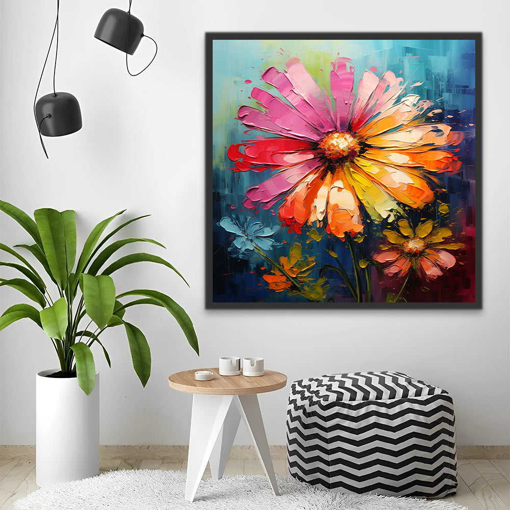 Camomilas de Colores Brillantes con Fondo Azul Pintar por Números