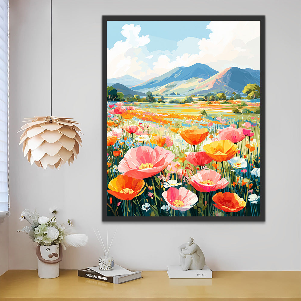 Campo de Amapolas al Pie de la Montaña Pintar por Números