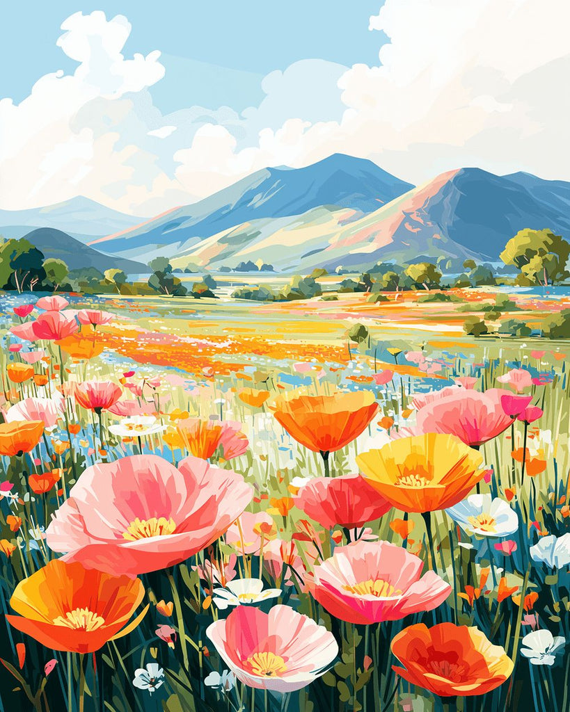 Campo de Amapolas al Pie de la Montaña Pintar por Números