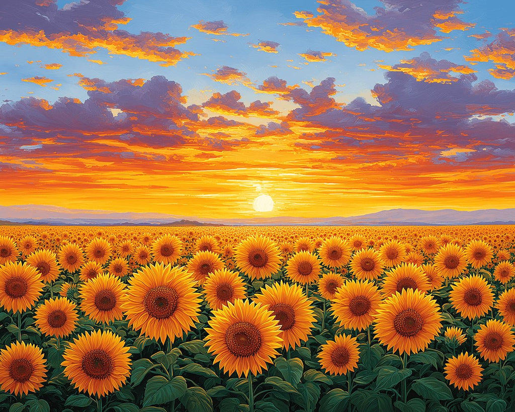 Campo de Girasoles al Amanecer Pintar por Números