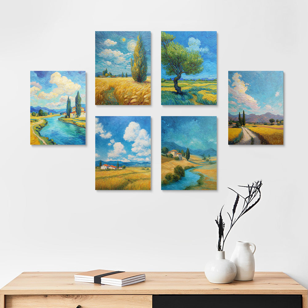 Campos al Estilo de Van Gogh 6 Partes Mini Pintar por Números