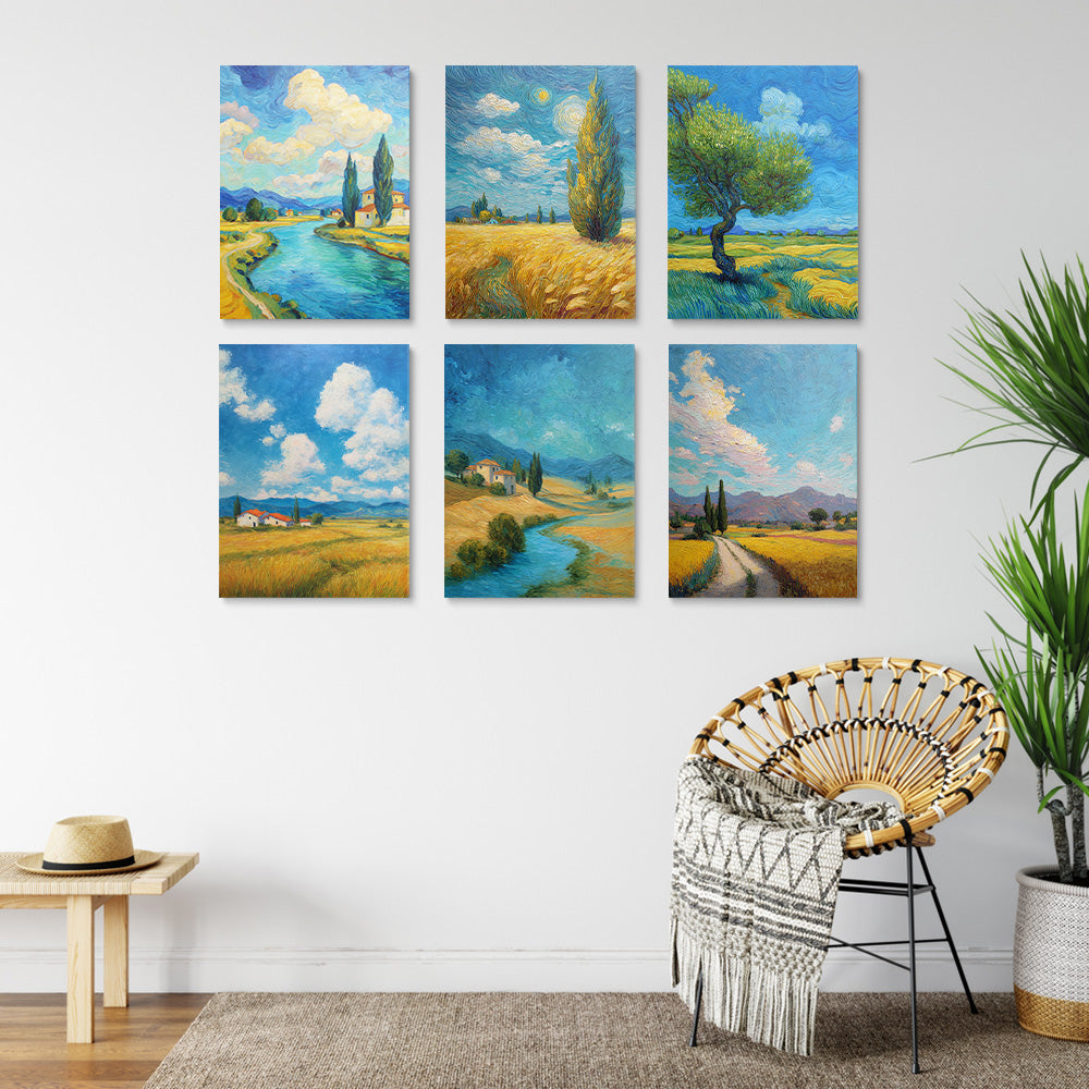 Campos al Estilo de Van Gogh 6 Partes Mini Pintar por Números