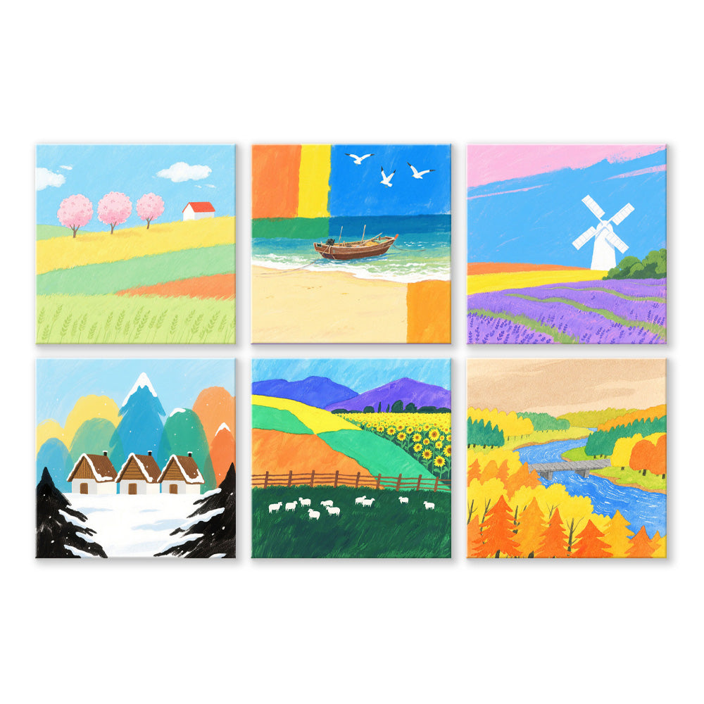 Campos Coloridos en las Cuatro Estaciones 6 Partes Mini Pintar por Números