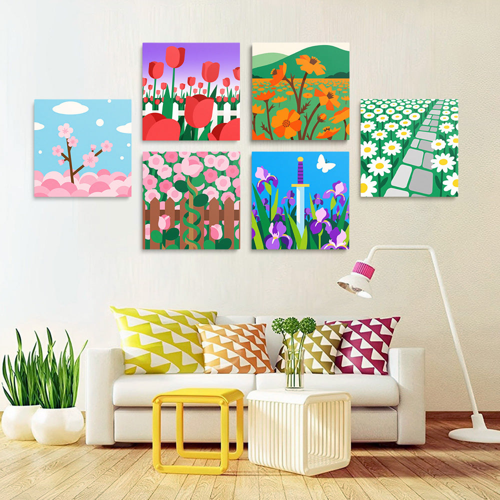 Campos de Flores en Flor 6 Partes Mini Pintar por Números