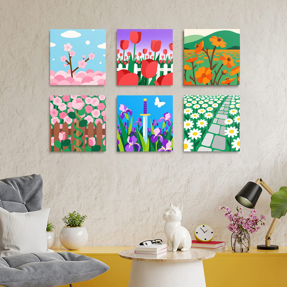 Campos de Flores en Flor 6 Partes Mini Pintar por Números