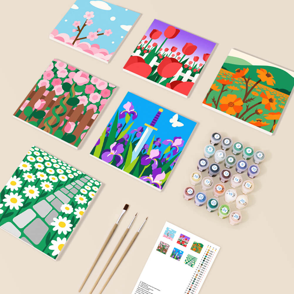 Campos de Flores en Flor 6 Partes Mini Pintar por Números