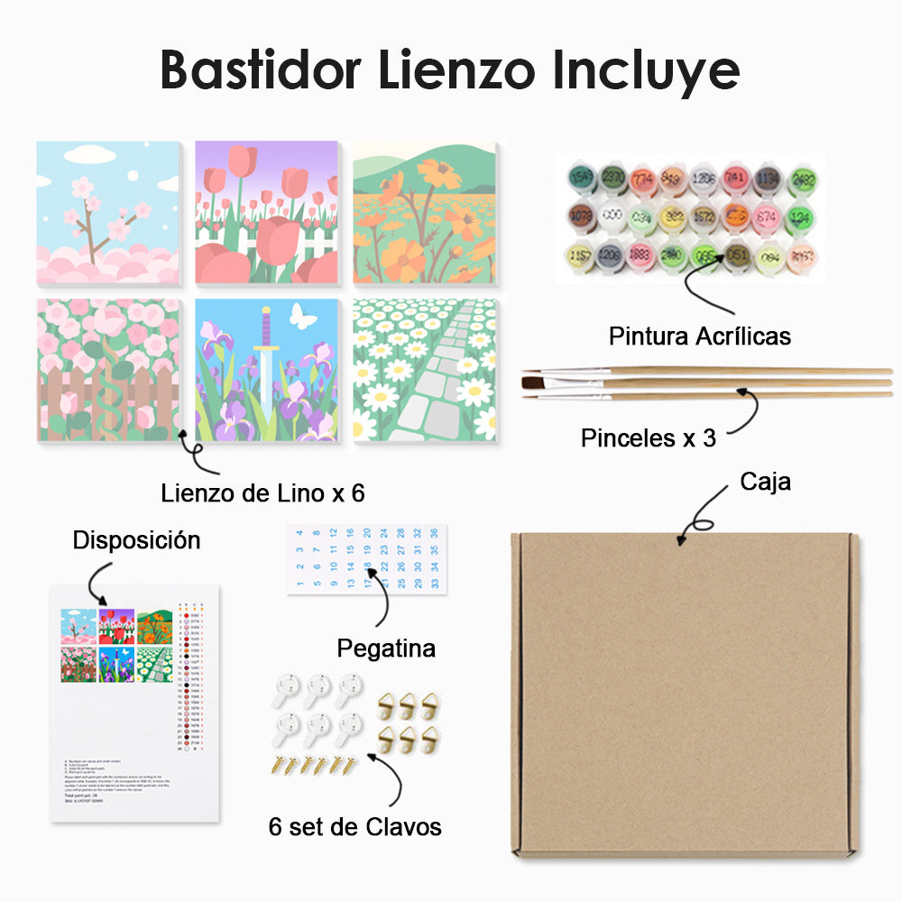 Campos de Flores en Flor 6 Partes Mini Pintar por Números