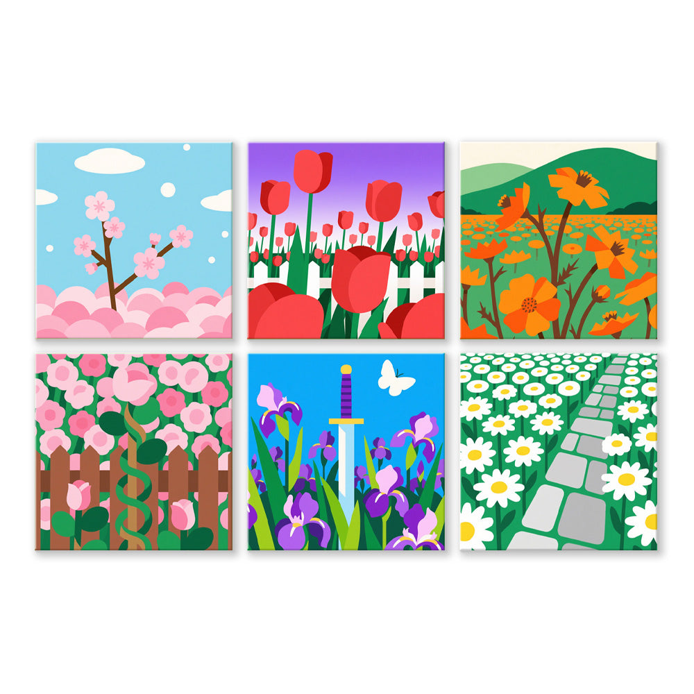 Campos de Flores en Flor 6 Partes Mini Pintar por Números