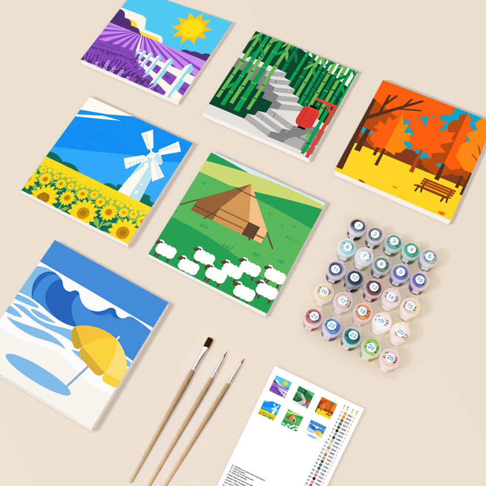 Campos de Flores y Praderas 6 Partes Mini Pintar por Números