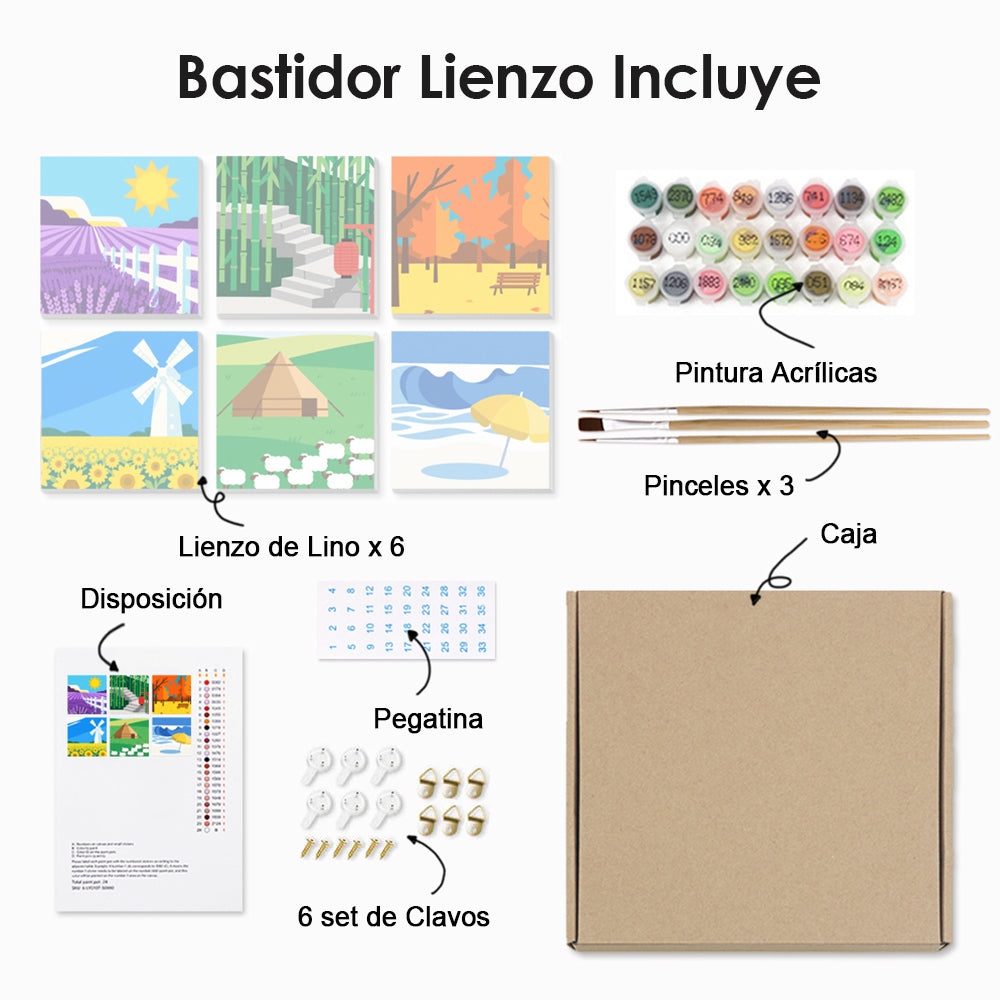 Campos de Flores y Praderas 6 Partes Mini Pintar por Números