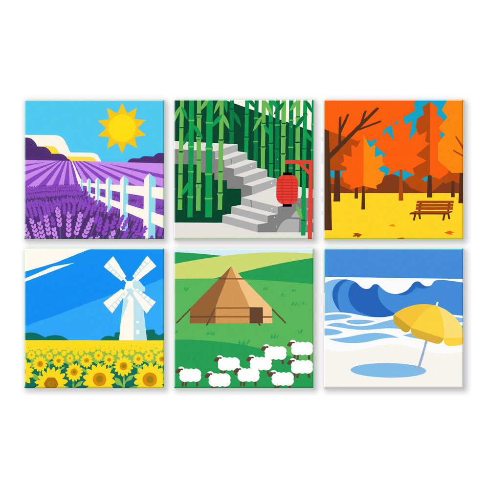 Campos de Flores y Praderas 6 Partes Mini Pintar por Números