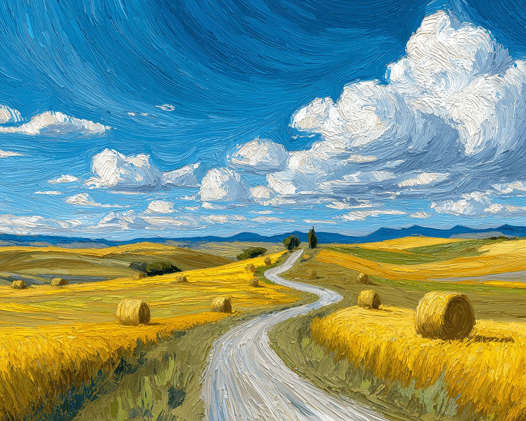 Campos Dorados bajo Cielo Azul y Nubes Blancas Pintar por Números