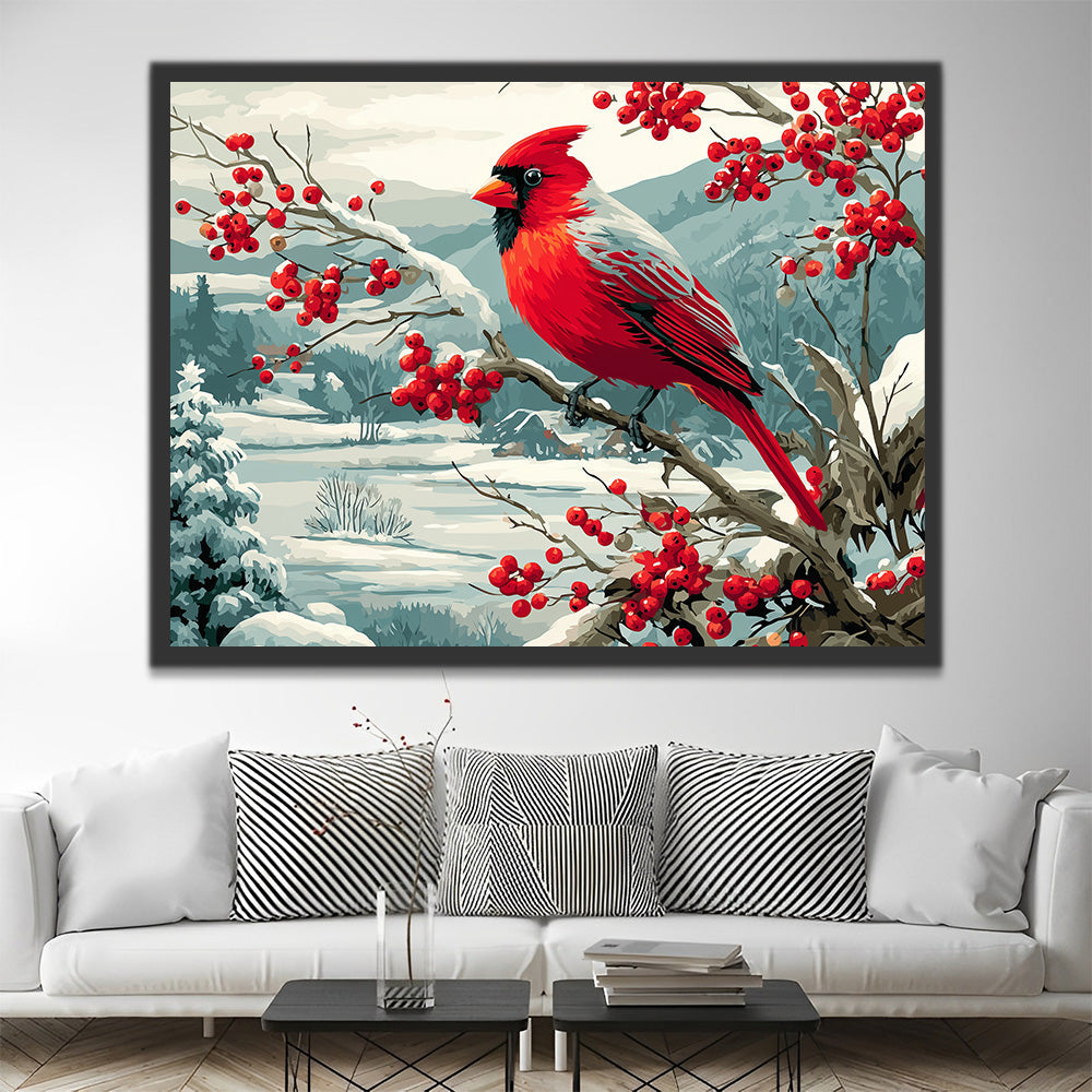 Cardenal en Árbol de Bayas de Invierno Pintar por Números