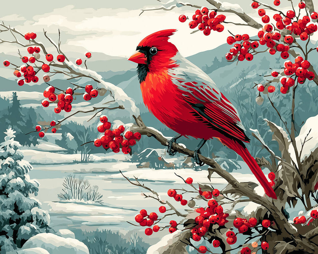 Cardenal en Árbol de Bayas de Invierno Pintar por Números