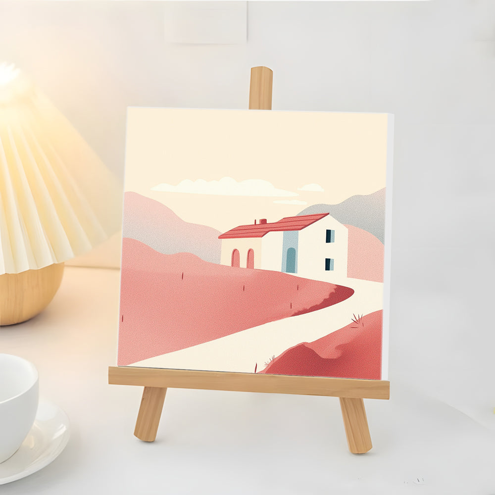 Casa Blanca entre Montañas Rosas Mini Pintar por Números
