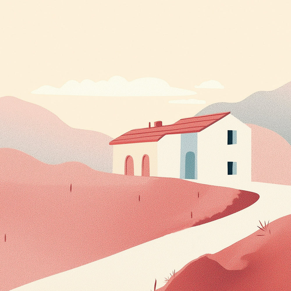 Casa Blanca entre Montañas Rosas Mini Pintar por Números