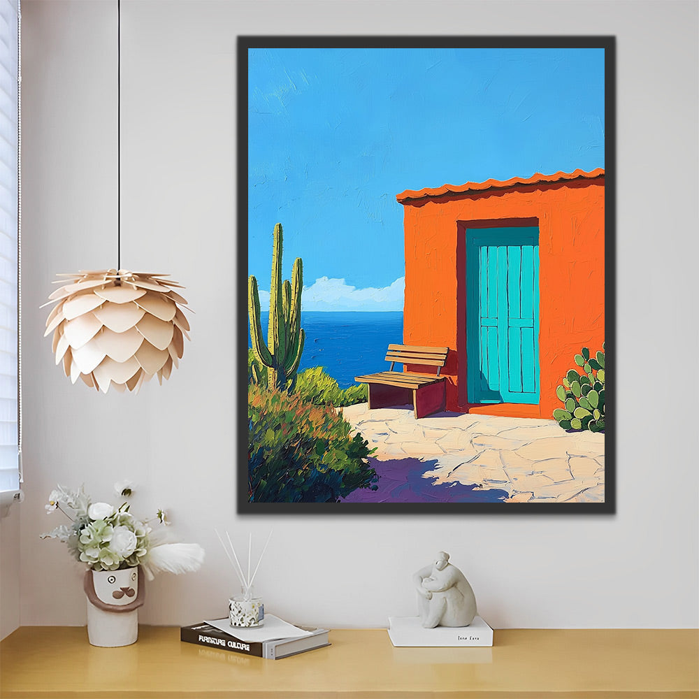 Casa de Color Brillante en una Isla Pintar por Números
