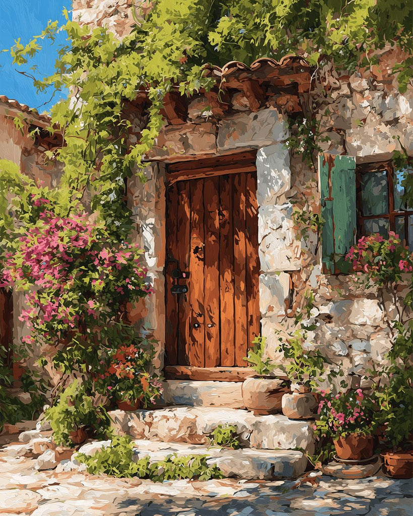 Casa de Piedras Rodeada de Plantas Verdes Pintar por Números