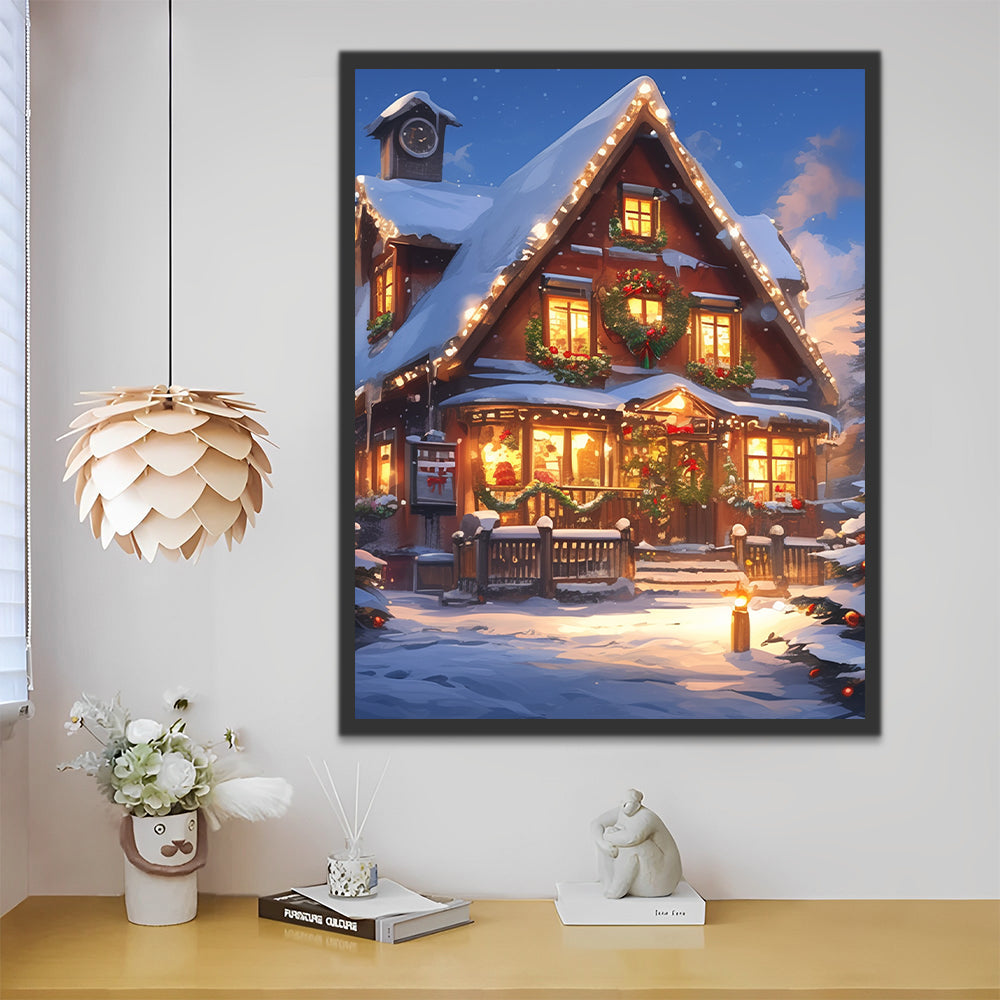 Casa Hermosa con Decoraciones de Navidad Pintar por Números