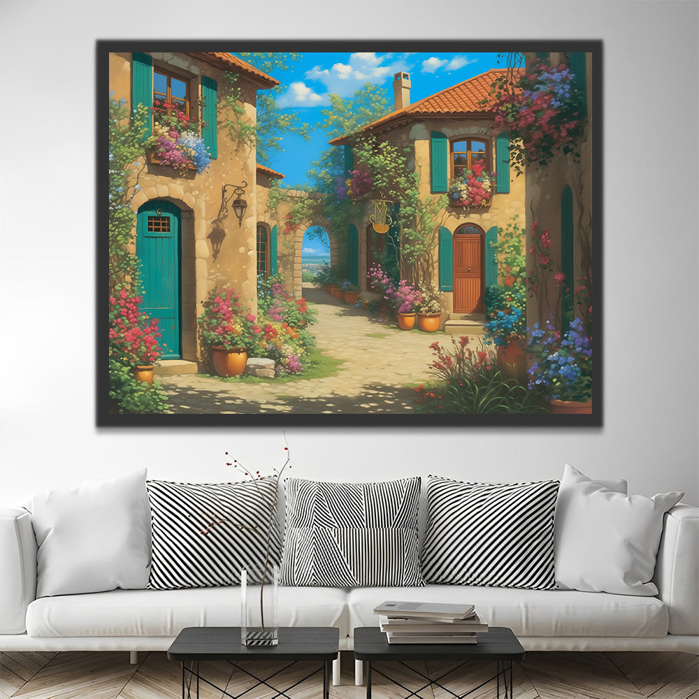 Casa Junto al Mar Llena de Flores Pintar por Números