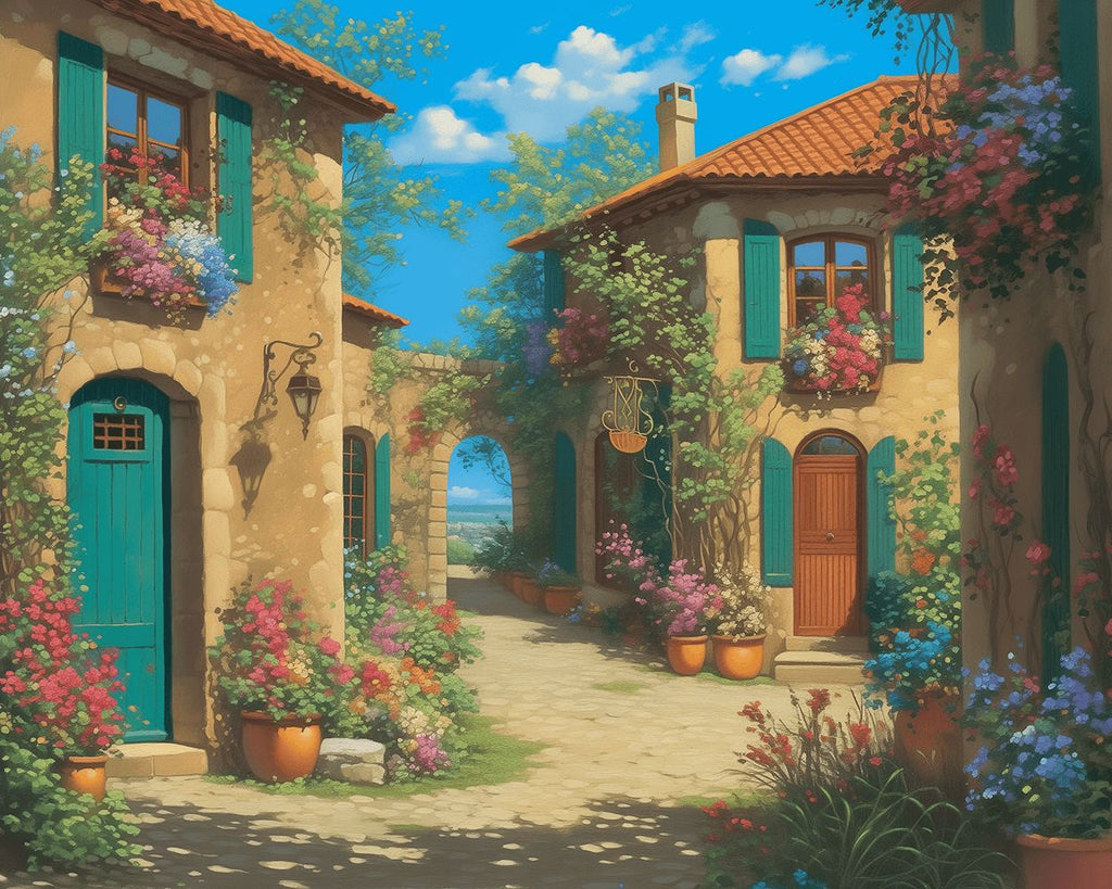 Casa Junto al Mar Llena de Flores Pintar por Números