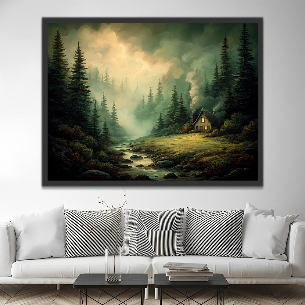 Casa Pequeña en el Bosque de Niebla Pintar por Números