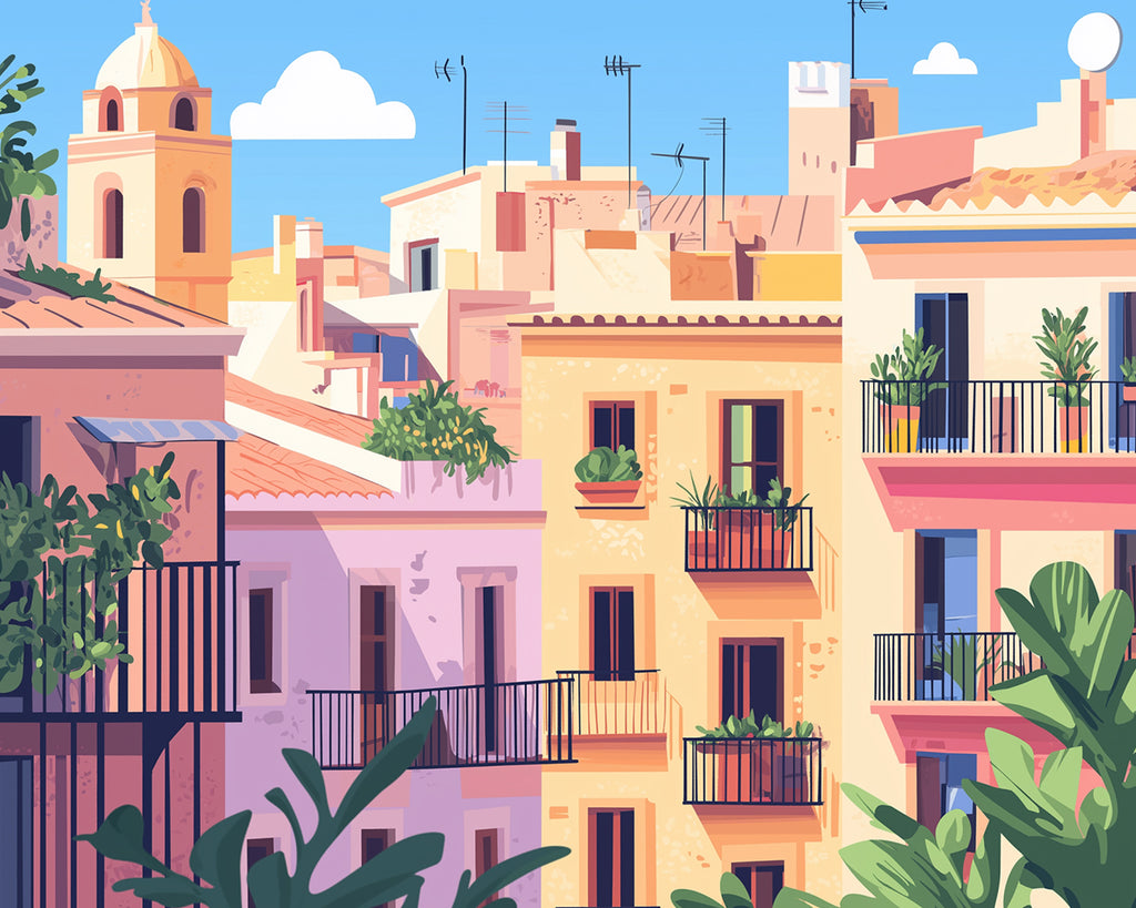 Casas Coloridas con Flores en Balcón Pintar por Números